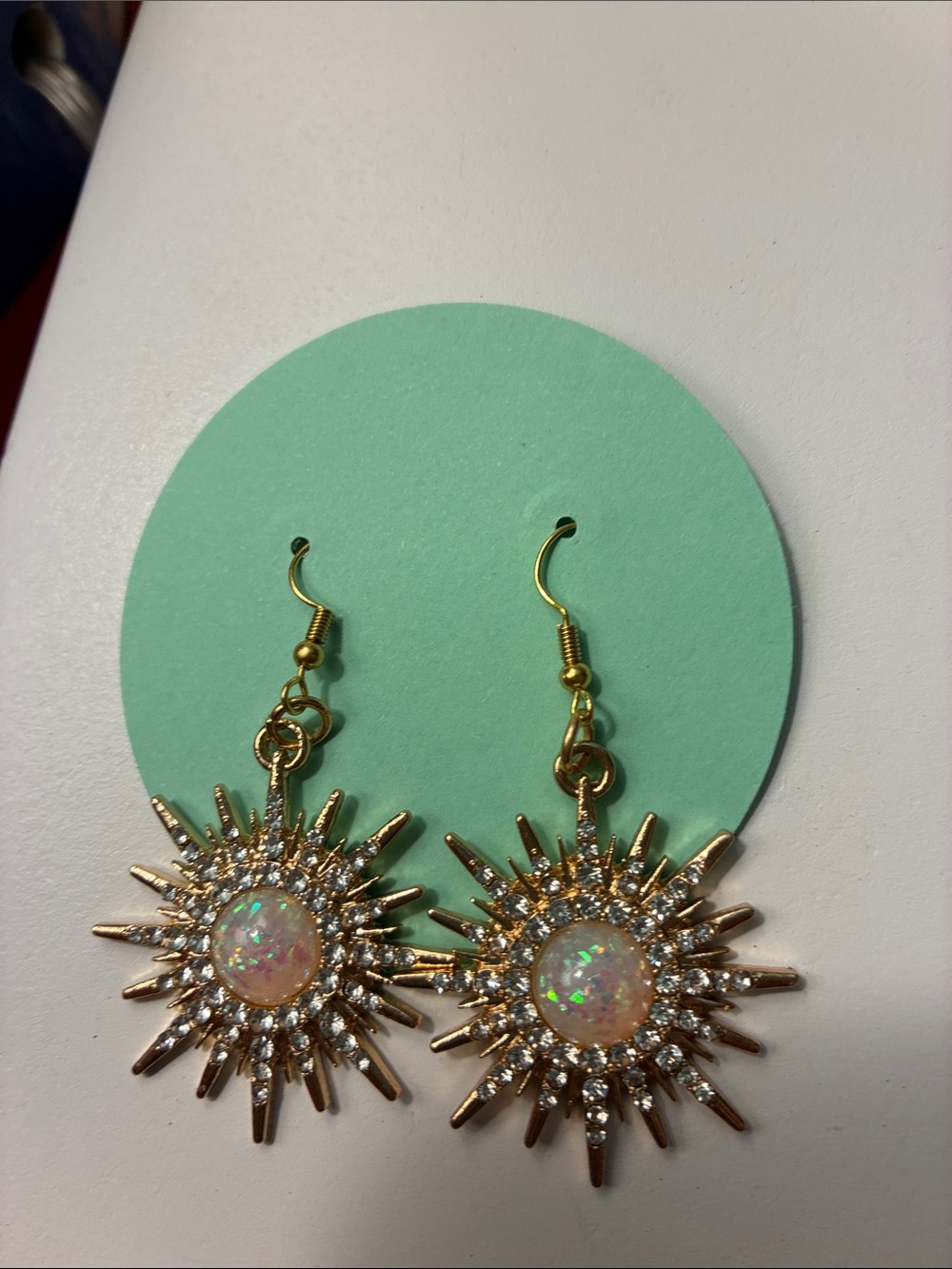 Gold Sunburst Opal Drop Earrings - Women Jewelry